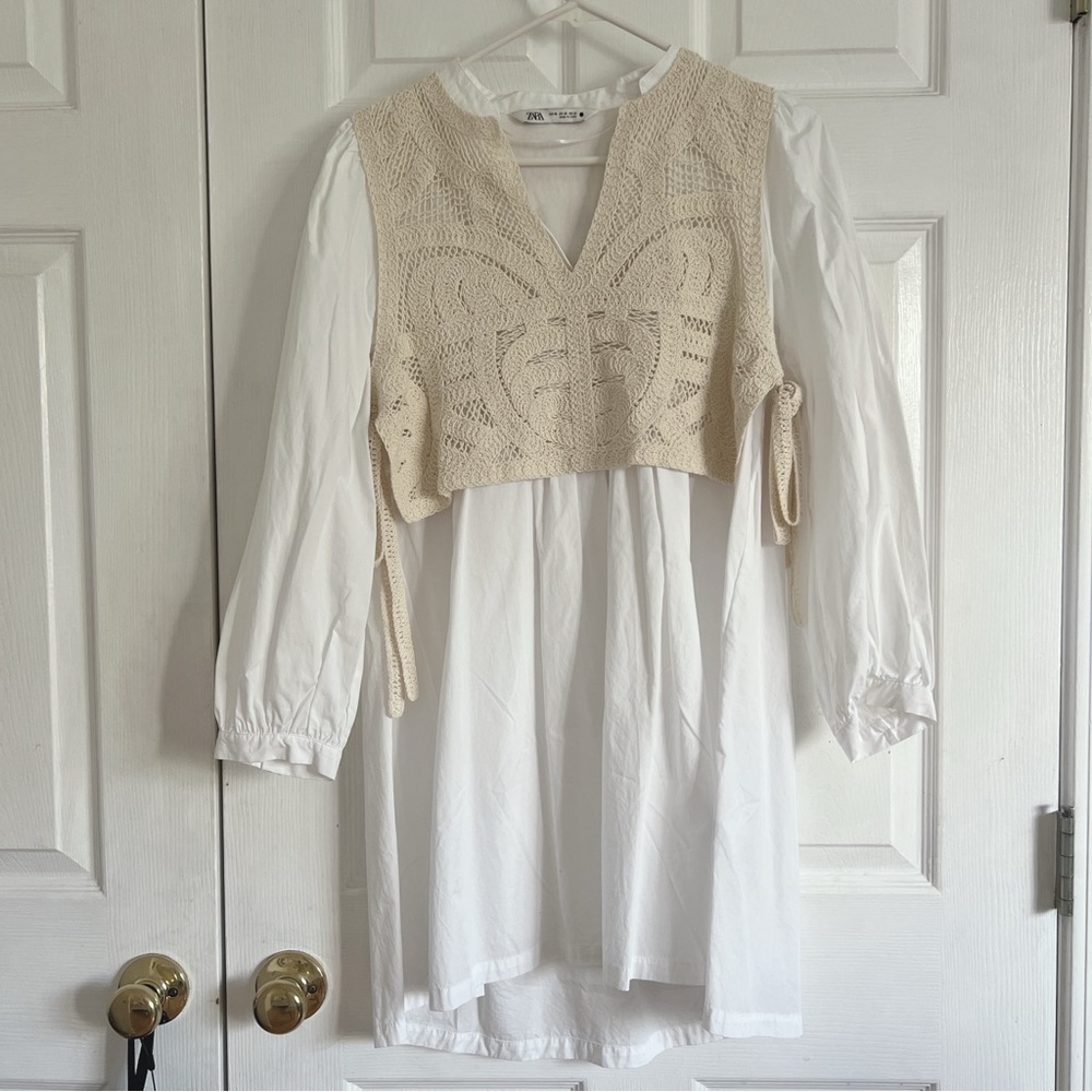 Zara Two-Piece Crochet Detail Shirt Dress